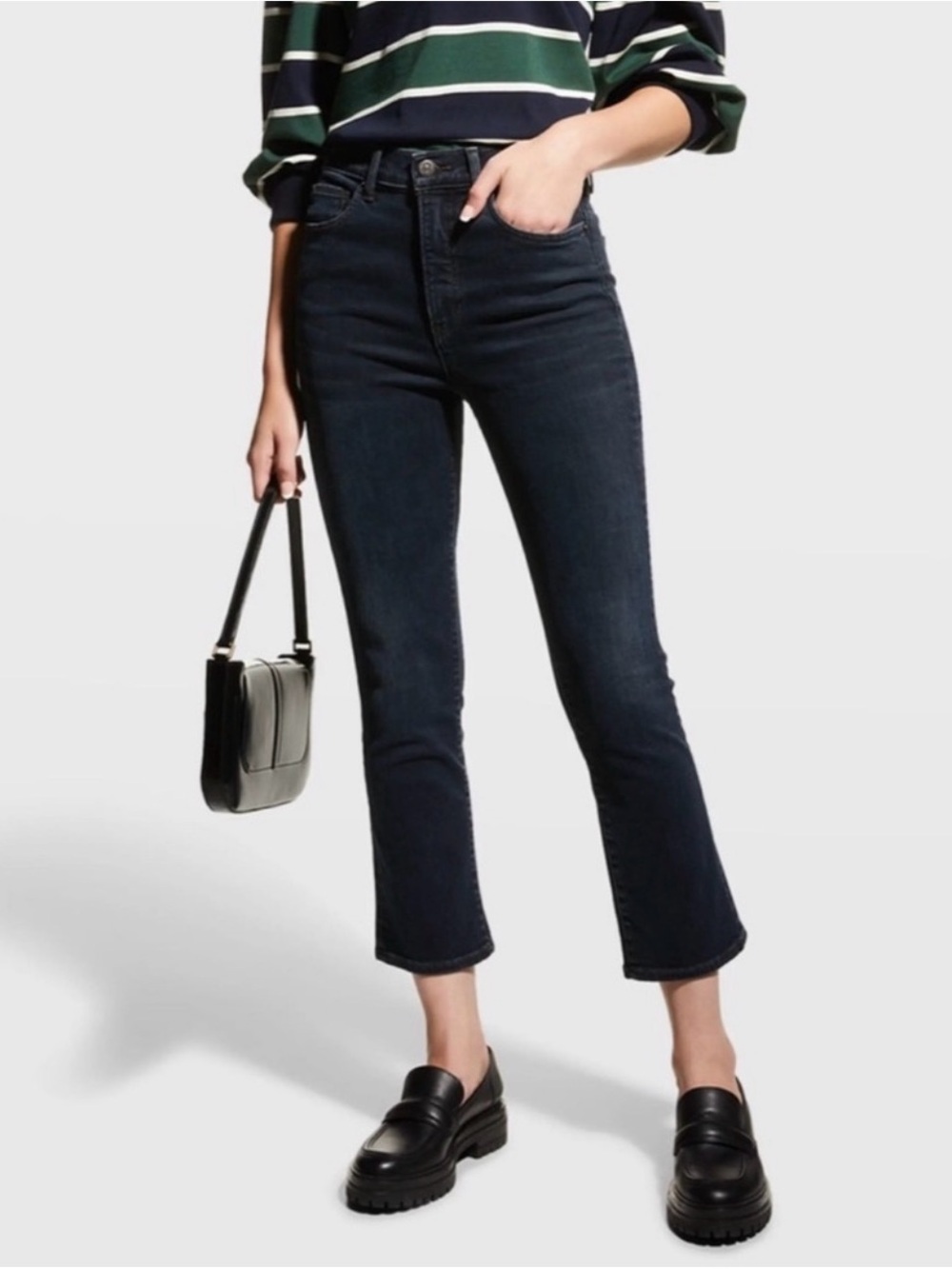Veronica Beard Carly Kick Flare High Rise Cropped Jeans in Dark Ink, Size 25